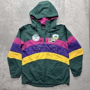 8IGHTH/DSTRKT Jacket Mens Large Green Hooded Colorblock‎ 1/4 Zip Windbreaker